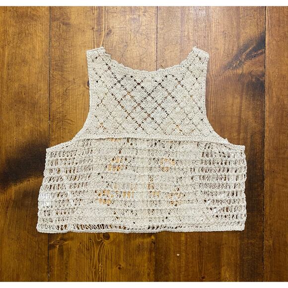 Rebellion Crochet Vest Small Sunflower Embroidered Button Front 100% Cotton Boho - Picture 3 of 8